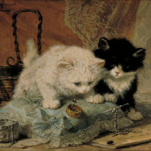 Cat painting: Two kittens watching a fly by Henriëtte Ronner-Knip